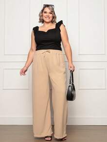 Duna Women's Plus Size Wide Leg Pants Kit 3 - Xanh lá cây, Trắng và Hồng - Xem 4