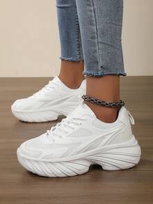 女式厚底厚底运动鞋，透气网眼增高休闲轻便运动鞋，多功能厚底运动鞋 - 白色 - 查看 3