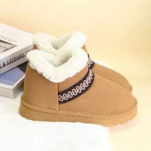 Damen bequeme, warme Schuhe mit dicker Sohle, runde Zehenkappe, kurze Schneestiefel, Design mit tiefem Schaft, warme, lässige Knöchelstiefel