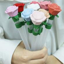 10mm Cute Flower Silicone Straw Cap, Dust-Proof Rose Straw Sleeve, Cartoon Water Bottle Straw Accessories, Valentine's Day Gift - Multicolor - View 3