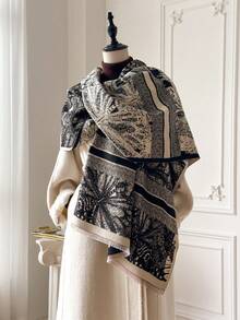 1pc New Classic Elegant Floral Jacquard Faux Cashmere Warm Scarf For Women, Multi-Purpose For Fall/Winter Fashion Accessory Accessories Women - Multicolor - View 10