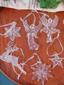 9/4件装水晶透明雪花圣诞树吊坠装饰，适用于节日、冬季、新年派对，透明悬挂饰品，圣诞家居装饰，圣诞房间装饰，圣诞家居礼物，圣诞装饰品 - 彩色 - 查看 7