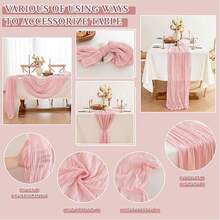 10ft Solid Color Pleated Bohemian Style Cheese Cloth Table Runner, Gray-Pink, 1pc - وردي - مشاهدة 6