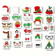 1pc Christmas Photo Frame+32pcs Handheld Photobooth Props, Red Christmas Decoration, Funny Photo Frame Paper, Handheld Photo Props, Party Supplies Set, Used For Taking Photos At Parties And Gatherings With Friends And Family