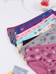 12Pcs Super Comfortable Women Panties High Density Breathable Moisture Wicking Stretchy Intimates Plus Size Cotton Briefs Stylish Prints Assorted Colors Womens Everyday Lingerie Underwear - Nhiều màu - Xem 5