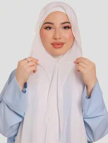 1pc Instant Hijab With Magnetic Clasp, 3-In-1 Design With Chiffon Scarf, Jersey Knit Undercap, And Headscarf. Silky Soft, Skin-Friendly, Breathable Chiffon Material. Suitable For Daily Abaya Wear, Festivals, Prayers, And Pilgrimages,Women Abaya For Dress - White - View 5