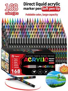 1pc Direct Liquid Soft Tip Acrylic Marker Pen, 288/240/168/120/100/72/60/48/36/24/12 Colors, Student Use, Non-Transparent, Stackable, Watercolor Brush, High Aesthetic For Art Students DIY Painting - Multicolor - View 1