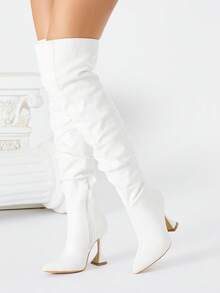 Women's Pointed Toe High Heel Boots, Side Zipper Autumn/Winter Leather Boots, Slip-On Over-The-Knee Boots, Sexy Nightclub Pants Boots, Party & Banquet Over-The-Knee Boots, Leather/PU Boots, High Heel Boots, White Boots
