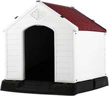 LEVEL HOME | Casa para Perro Grande con Dise?o Protector Sellado - Material PP Duradero | Piso Elevado y Techo Inclinado de Asfalto - 97cm x 110 cm x 99 cm - Rojo - Ver 1