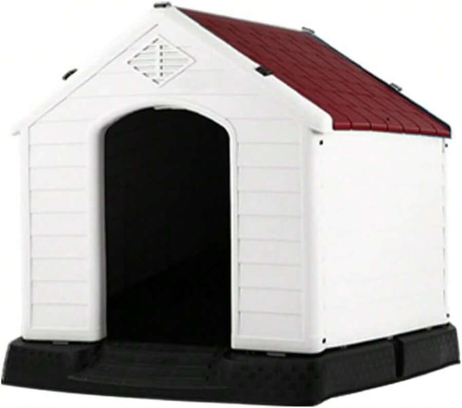 LEVEL HOME | Casa para Perro Grande con Dise?o Protector Sellado - Material PP Duradero | Piso Elevado y Techo Inclinado de Asfalto - 97cm x 110 cm x 99 cm - Rojo - Ver 1
