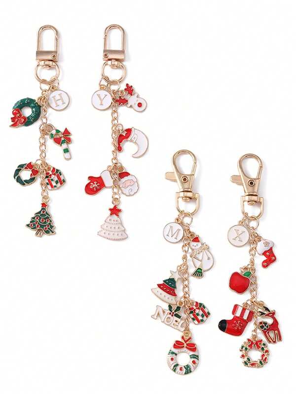1 قلادة مفاتيح بشكل حرف أبجدي كرتوني بوهيمي مع سلسلة وحلقات قفز، قلادة مفاتيح شجرة عيد الميلاد، قلادة مفاتيح، إكسسوارات حقيبة الظهر، تميمة هدايا السيارة، أفكار هدايا للمعلم والأخت والصديق