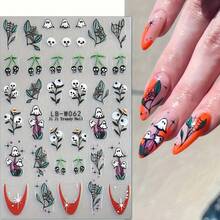 5-Pack 3D Halloween Nail Art Stickers And Decals - Cartoon Ghosts, Skulls & Floral Patterns, Plastic Self-Adhesive Nail Embellishments, Glass Surface Compatible, Single-Use Matte Fantasy Theme Nail Decor With Irregular Shapes And Embroidered Detail - Multicolor - View 4
