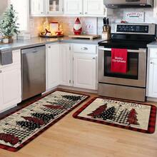 1/2/3pcs Christmas Kitchen Carpet, Red Checkered Christmas Tree Decoration Floor Mat, Anti-Slip Christmas Kitchen Floor Mat, Thickened Flannel Material Soft, Comfortable, Easy To Clean, Suitable For Kitchen, Bedroom, Living Room, Door, Bathroom Entrance, Laundry Room - 彩色 - 查看 4
