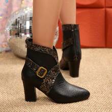 Solid Color Western Style Buckle Holiday Autumn New Short Boots High Heel Pointed Toe Vintage Women Boots