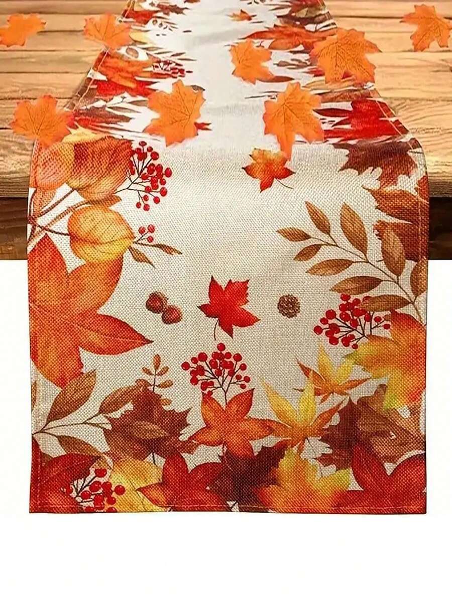 Tappeto da tavolo autunnale per il Ringraziamento - Rettangolare in tessuto a maglia con disegno di foglie d'autunno vibranti - Resistente alle macchie e perfetto per la decorazione stagionale di Ognissanti (33 x 90/120/160/183/200 cm)