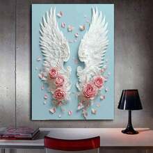 1pc Angel Wings Canvas Art With Floral Accents - Framed, Ready To Hang Wall Decor For Home, Office, Living Room, Bedroom -Pastel Colors, Perfect Holiday Gift, Hanging Decor - 白色 - 查看 4