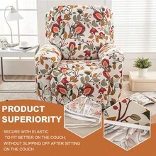 Stretch Recliner Chair Cover 3-Pieces Recliner Covers For Recliner Chair With Pockets Soft Jacquard Reclining Chair Cover Furniture Protector With Elastic Straps Bottom (1 Seater) - Lush - View 5