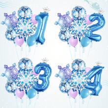 9 件套冰雪奇缘生日派对装饰套装，包括大雪花气球、渐变雪花气球、圆形雪花气球、迷你皇冠银色气球、数字铝箔气球、乳胶气球，适用于圣诞节、圣诞装饰、冬季雪花派对装饰、冬季派对装饰、公主主题生日、1-9 岁女孩生日气球装饰 - 彩色 - 查看 1