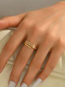 1 chiếc nhẫn mạ vàng 18K bằng đồng, hình vuông, đính đá Cubic Zirconia, kiểu dáng tinh tế, sang trọng, phù hợp cho cả đeo hàng ngày và dự tiệc, món quà tuyệt vời dành cho bạn gái, quà tặng xã giao. - Nhẫn vuông hình học - Xem 3