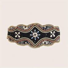 1 Piece Fashion Temperament Bohemian Hand Beaded Belt Elegant Elastic Wide Belt Classic Dress Coats Belt Ladies Party Banquet Holiday Gift - 藍色 - 查看 2