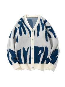Manfinity Hypemode Men's Color-Block Button-Up Long Sleeve Cardigan Sweater - Blue and White - View 1