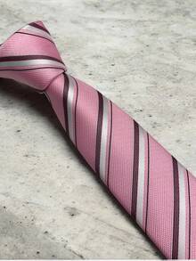 Luxury Men's Skinny Ties Polyester Silk Solid Polka Dot Striped Check Skinny Jacquard Groomsman Tie - 淺粉色 - 查看 4