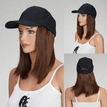 8/10/18英寸棒球帽假发接发可调节帽子附加卷发波浪合成假发女士