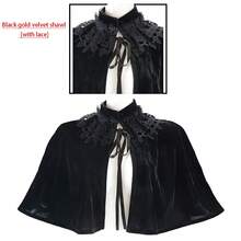 Áo choàng nhung đen nhung vàng Áo choàng ren ngắn Victoria Trang phục Halloween, Đầm dự tiệc - màu đen - Xem 2