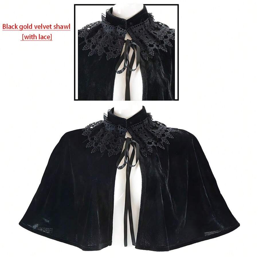 Áo choàng nhung đen nhung vàng Áo choàng ren ngắn Victoria Trang phục Halloween, Đầm dự tiệc