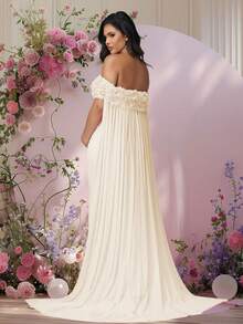 JustVH 孕妇花卉露肩连衣裙，适合迎婴派对，网眼斗篷长款女装拍摄道具