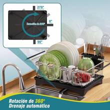 MAJALiS Escurridor de Trastes Acero Inoxidable para sobre Fregadero y Mostrador, Escurridor de Platos con Porta Utensilios y Porta Vasos, Fregadero Cesta para Lavar Platos, Frutas, Verduras, Plateado - Pequeño-Negro - Ver 12