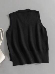 GIGOGOU Autumn Winter Women Knit Casual Sweater Vest Casual Top - Black - View 2