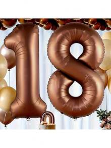 1 个 40 英寸巧克力金属铝箔气球 - 耐用派对装饰，适合生日、婚礼、新年、情人节、印刷数字、易于安装、节日庆祝配件、精美礼物 - 咖啡色數字 - 查看 8