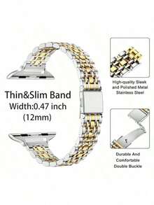 1pc Unisex Stainless Steel Watch Band, Compatible With Apple Watch Series 1-9, Series 10, Series 11 Ultra, Series 2 And SE, Available In Gold/Silver Color, Comes With Adjustment Tool For Easy Length Customization - Multicolor - View 5