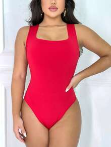 3-Piece Basic Bodysuit, Square Neckline, Wide Straps, Versatile Shapewear, Casual, Suplex, Fashion, Gringa Blogger - 白-黑-紅 - 查看 3