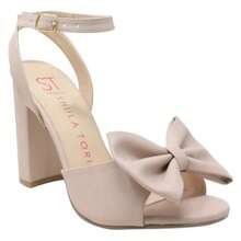 Sandalias nude con moño, tacones de fiesta mujer, zapatillas nude elegantes, tacones con adorno frontal, zapatos nude con lazo, tacones con detalle decorativo, zapatillas abiertas con pulsera, sandalias nude de vestir, calzado alto con moño. - Beis - Ver 3