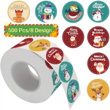 [Christmas Essential] 500pcs Envelope Sticker Set! 1-Inch Round Design, Santa Claus/Snowman/Christmas Tree/Gingerbread Man Pattern, Holiday Card, Gift Wrapping, Party Decoration Stickers