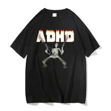 Adhd Skeleton Meme T-Shirts Classic Vintage Humor Horror Funny Skull T Shirt Women WomenCasual Hip Hop Summer Oversized T Shirt