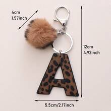 Western Cowboy Style Leopard Print Letter Leather Keychain, Leopard Fur Pom Pom Keychain Christmas Gift Ideas Bag Accessories Lanyards With Id Holder Car Accessories Bag Charms