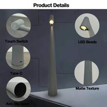 Rechargeable LED Desk Lamp - Matte Black Dimmable Touch Control Desk Light, Suitable For Home Office, Living Room, Bedroom Decor, Rechargeable Desk Lamp, Bedroom Lighting, Modern Design, Durable Plastic