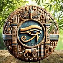 Eye Of Horus Round Metal Decor - Vintage Rustic Egyptian - Hieroglyphics Carved Home Wall Sign - Multicolor - View 6