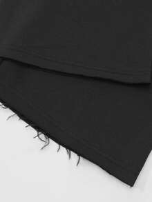 Gothic Pattern Print, Frayed Hem Street Style, Suitable For All Seasons, Loose Sweatpants, Street Casual, Comfortable, Sports, Men Pants - Black - View 6