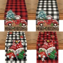 Chemin de table camion de Noël et gnome - Design d'arbre festif en polyester lavable et réutilisable pour tables de fête, décoration de la maison, cadeaux de Noël