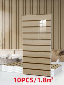 10PCS 23.6"X11.8" /19.4 Sq. Ft Wood Grain Grille Peel And Stick Wall Panels ,Waterproof PVC Self-Adhesive Backsplash Tiles - Wallpaper For Kitchen, Living Room, Bedroom, TV Wall (Glossy)