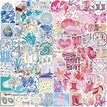 100PCS Blue Pink Coast Aesthetic Graffiti Stickers DIY Decoration Guitar Notebook Luggage DIY - Multicolor - View 3