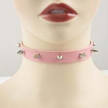 Collar Ladies Punk Spikes Rivets Leather Collar European American Necklace Cosplay Goth Rock Neck Chain Leather Chain - trắng - Xem 2