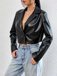 BLAZER CORTO CON BOTON CUELLO SOLAPA - Negro - Ver 2