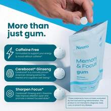 Neuro Memory &Amp; Focus Gum (90 Pieces) - Decaf &Amp; Sugar Free With American Ginseng, L Theanine, Vitamin B12 &Amp; Vitamin B6 For Mental Alertness - Brain Supplements For Memory And Focus - Peppermint Flavor - Flavor NameA - 查看 2