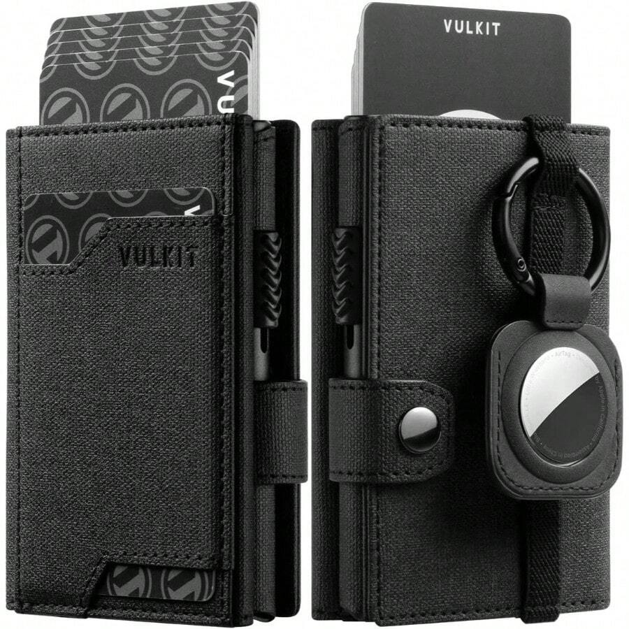 - Airtag Cartera para Hombre RFID Bloqueo Tarjetero para Caballero, regalos billeteras de hombres con llavero dia del padre porta minimalista Wallet negro - Negro + Minimalista - Ver 1