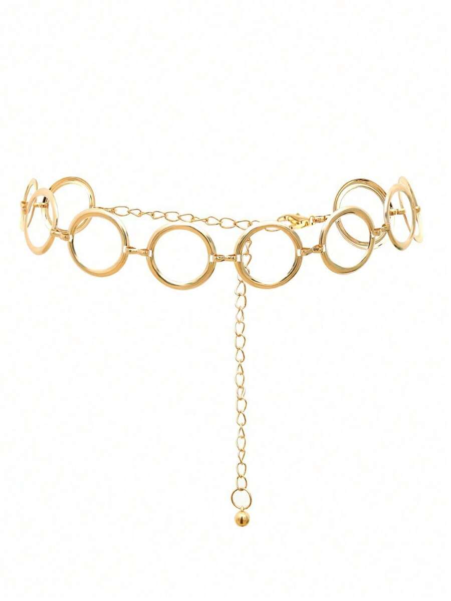 1pc Personalized Geometric Circle Single Layer Body Chain, Simple Punk Metal Waist Chain For Women - Gold - View 1